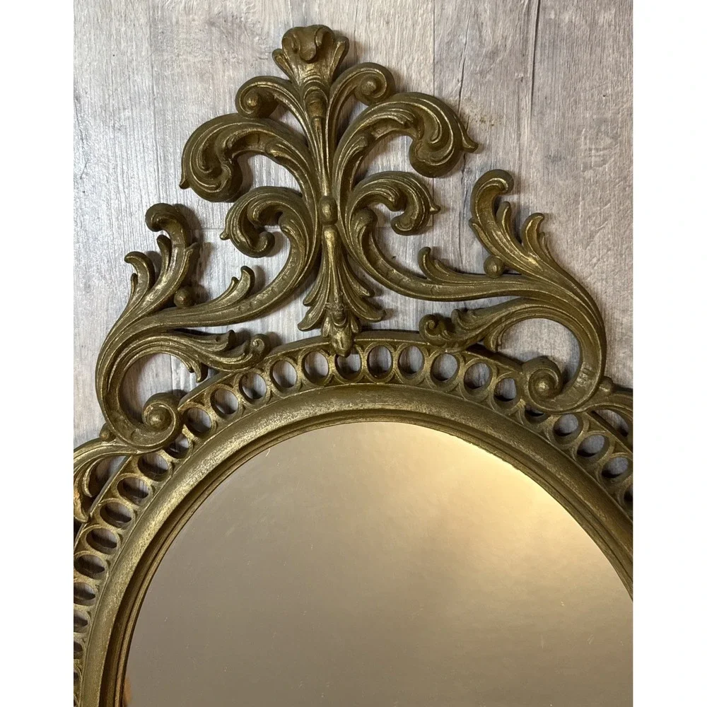 Vintage Burwood #4421 Hollywood Regency Oval Gold Wall Mirror Ornate‎